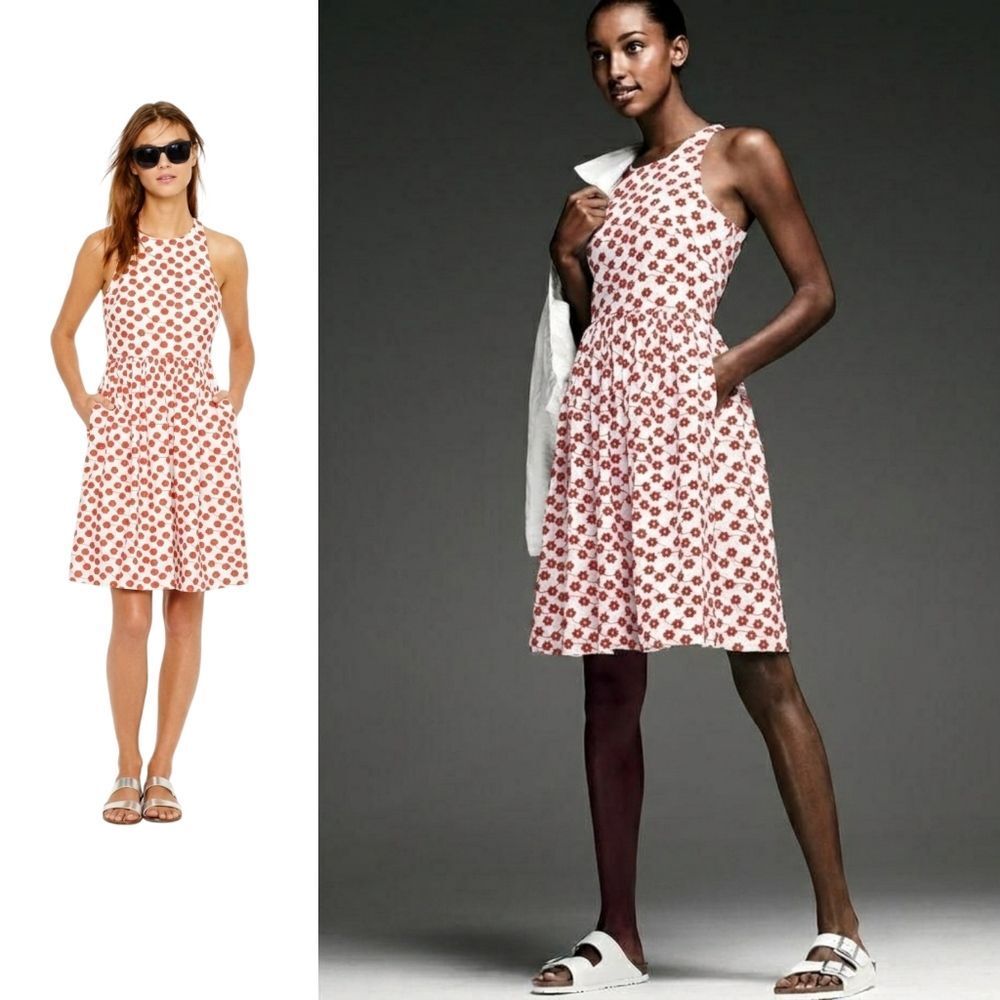 Jcrew Ditsy Cotton Floral Sleeveless Embroidered Fit And Flare Dress M